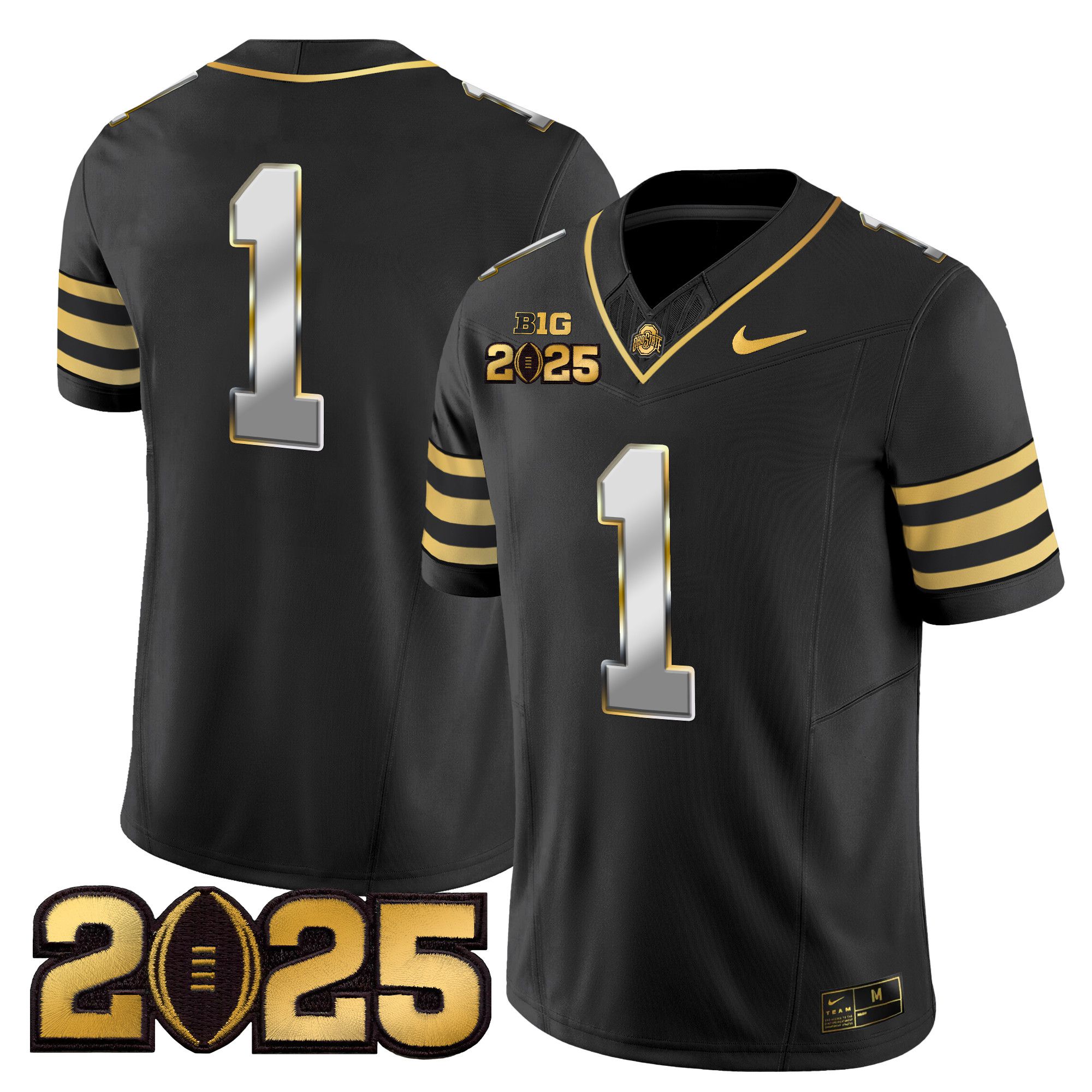 Men Ohio State Buckeyes #1 No Name Black 2025 CFP Final Patch Gold Vapor Limited NCAA Jersey style 2->ncaa teams->NCAA Jersey